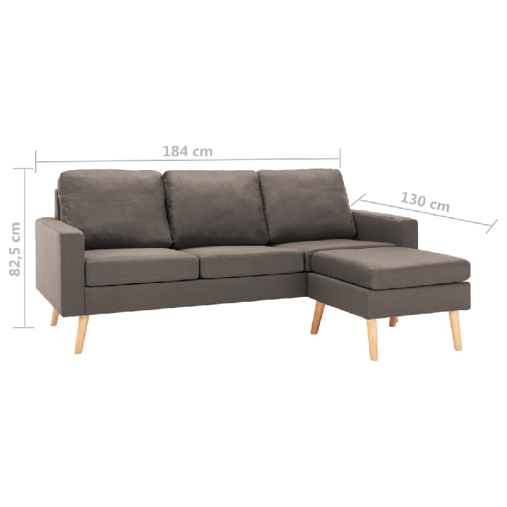 Trivietė sofa su pakoja, taupe spalvos, audinys