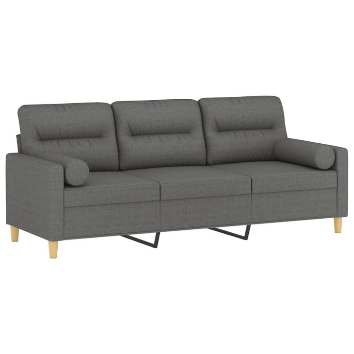 Trivietė sofa su pagalvėlėmis, tamsiai pilka, 180cm, audinys