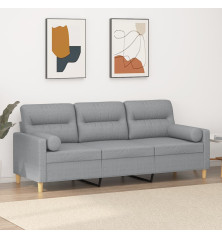 Trivietė sofa su pagalvėlėmis, šviesiai pilka, 180cm, audinys