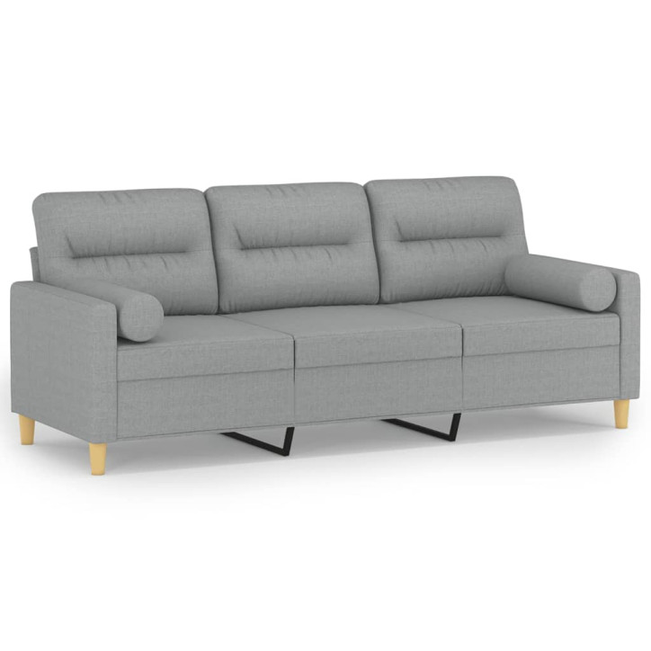 Trivietė sofa su pagalvėlėmis, šviesiai pilka, 180cm, audinys