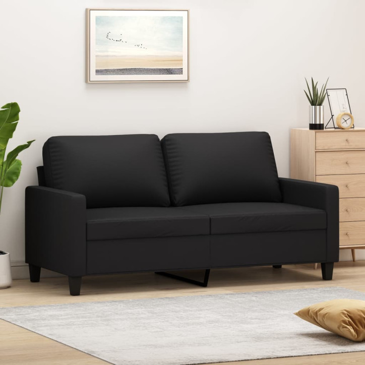 Dvivietė sofa, juodos spalvos, 140cm, dirbtinė oda