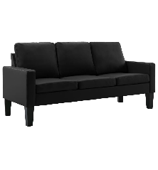 Trivietė sofa, juodos spalvos, dirbtinė oda