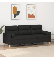 Trivietė sofa su pagalvėlėmis, juodos spalvos, 180cm, audinys