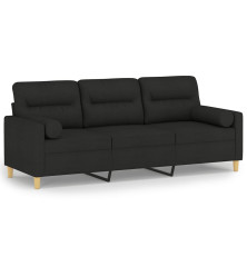 Trivietė sofa su pagalvėlėmis, juodos spalvos, 180cm, audinys