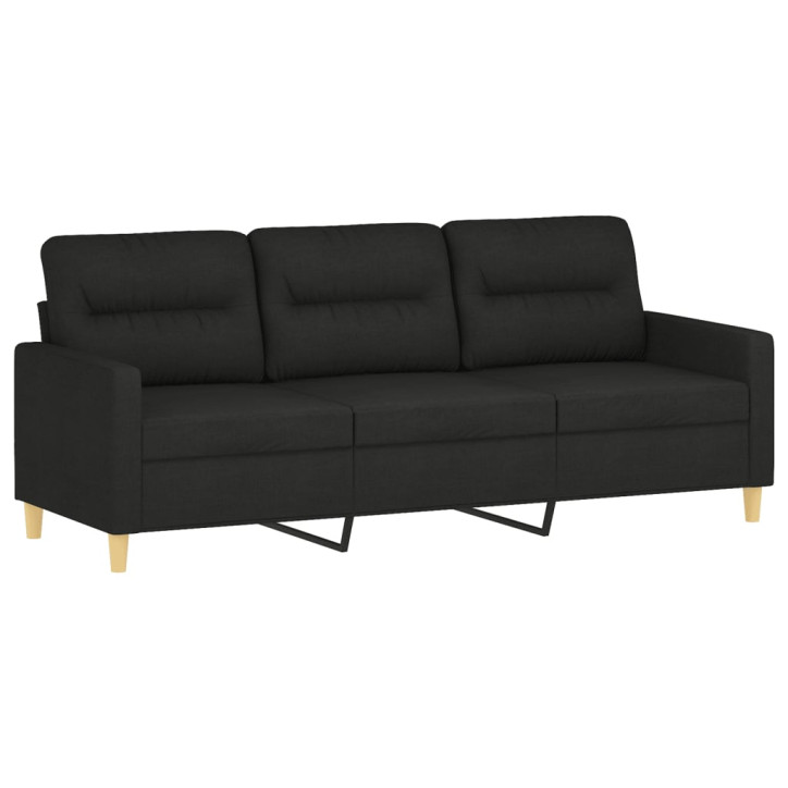 Trivietė sofa su pagalvėlėmis, juodos spalvos, 180cm, audinys