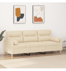 Trivietė sofa su pagalvėlėmis, kreminės spalvos, 180cm, audinys