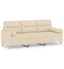 Trivietė sofa su pagalvėlėmis, kreminės spalvos, 180cm, audinys