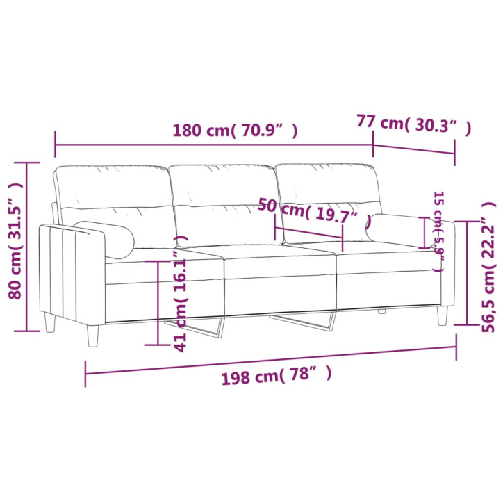 Trivietė sofa su pagalvėlėmis, kreminės spalvos, 180cm, audinys