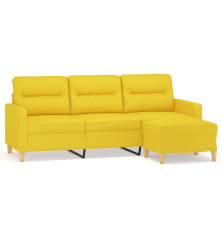 Trivietė sofa su pakoja, šviesiai geltona, 180cm, audinys