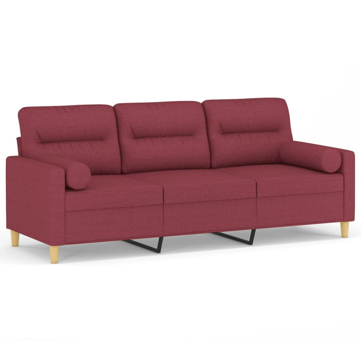 Trivietė sofa su pagalvėlėmis, raudonojo vyno, 180cm, audinys