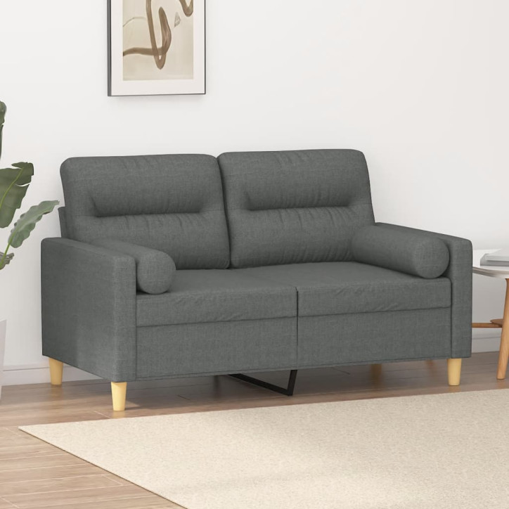 Dvivietė sofa su pagalvėlėmis, tamsiai pilka, 120cm, audinys