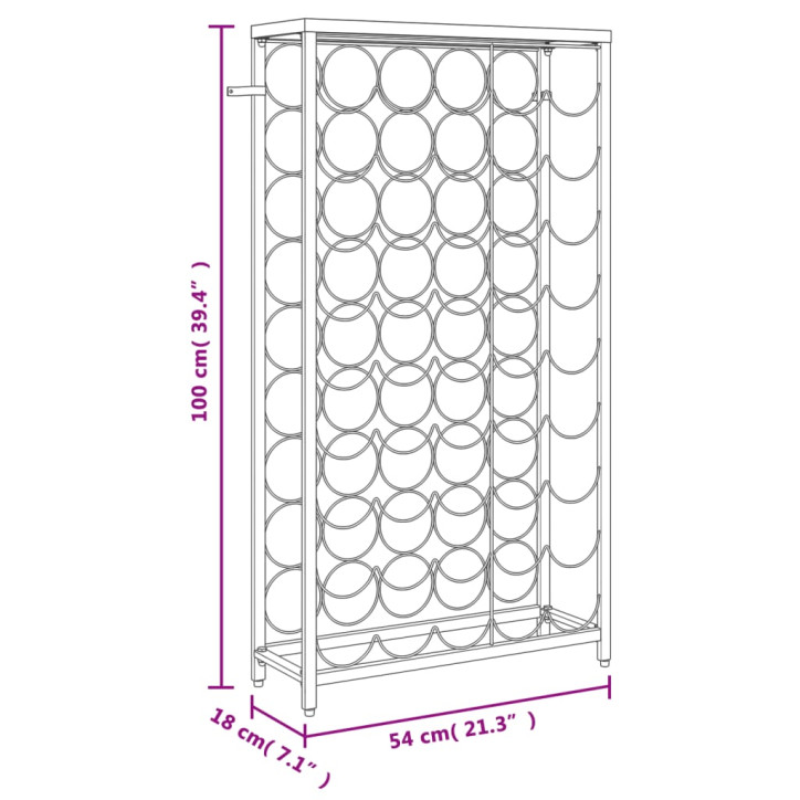 Vyno laikiklis 45 buteliams, juodas, 54x18x100cm, kalta geležis