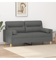 Dvivietė sofa su pagalvėlėmis, tamsiai pilka, 140cm, audinys