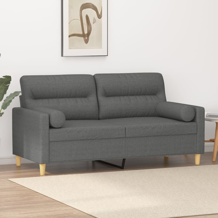 Dvivietė sofa su pagalvėlėmis, tamsiai pilka, 140cm, audinys