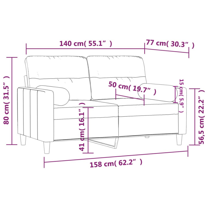 Dvivietė sofa su pagalvėlėmis, tamsiai pilka, 140cm, audinys