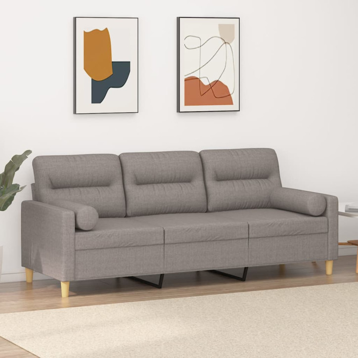 Trivietė sofa su pagalvėlėmis, taupe spalvos, 180cm, audinys