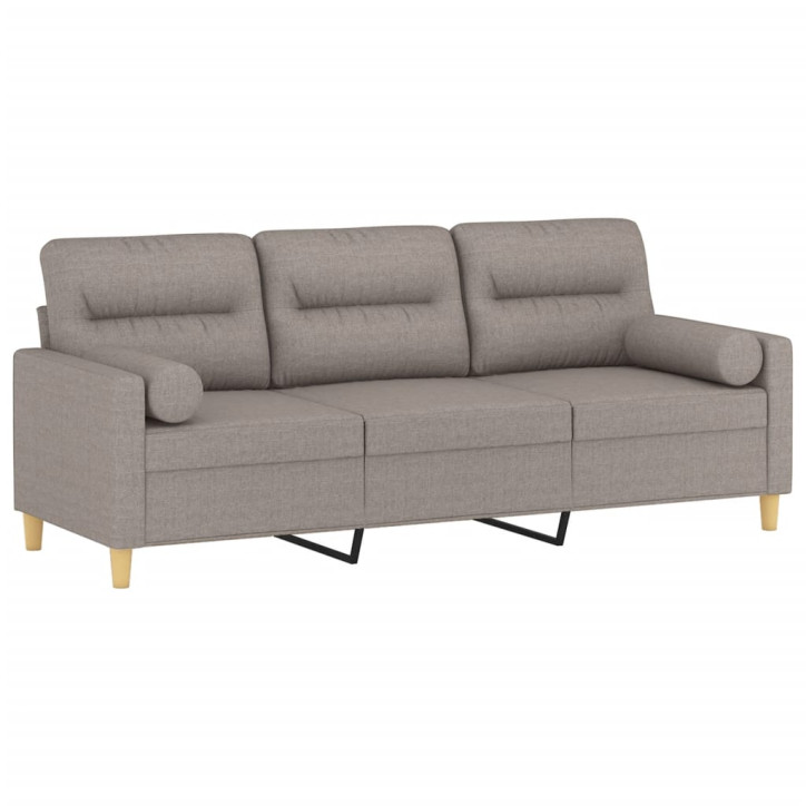 Trivietė sofa su pagalvėlėmis, taupe spalvos, 180cm, audinys