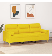 Trivietė sofa su pagalvėlėmis, šviesiai geltona, 180cm, audinys