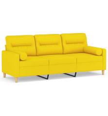 Trivietė sofa su pagalvėlėmis, šviesiai geltona, 180cm, audinys