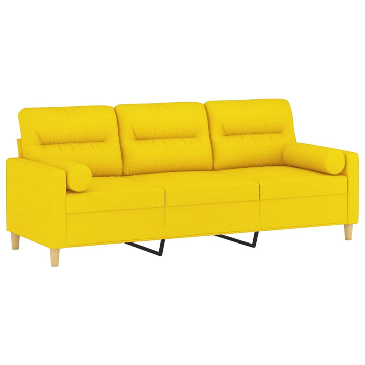 Trivietė sofa su pagalvėlėmis, šviesiai geltona, 180cm, audinys