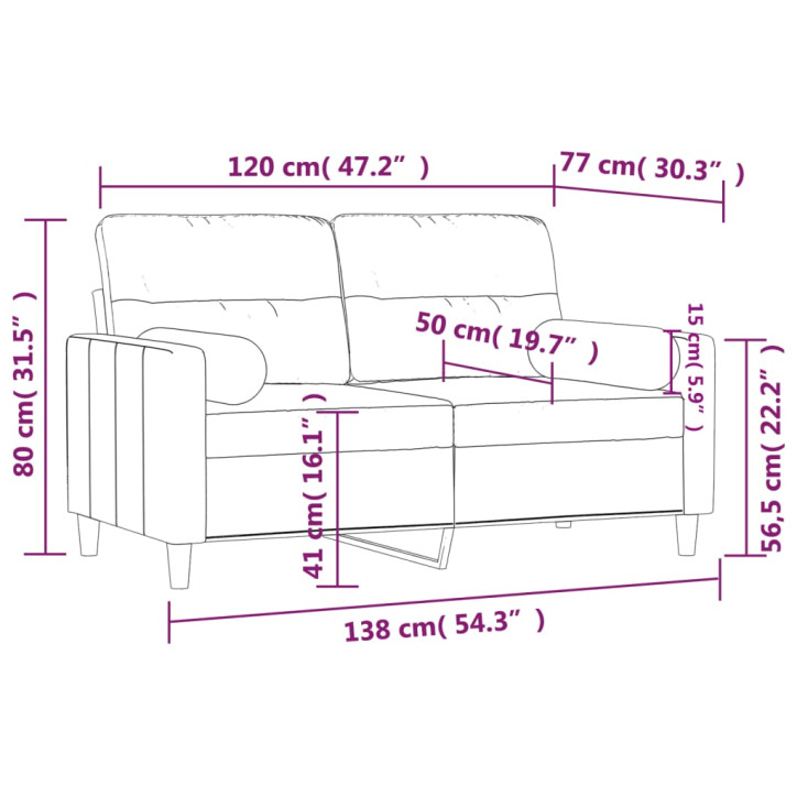 Dvivietė sofa su pagalvėlėmis, šviesiai pilka, 120cm, audinys