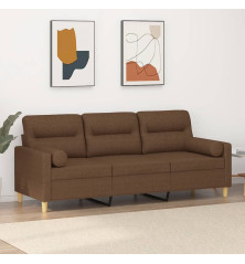 Trivietė sofa su pagalvėlėmis, rudos spalvos, 180cm, audinys