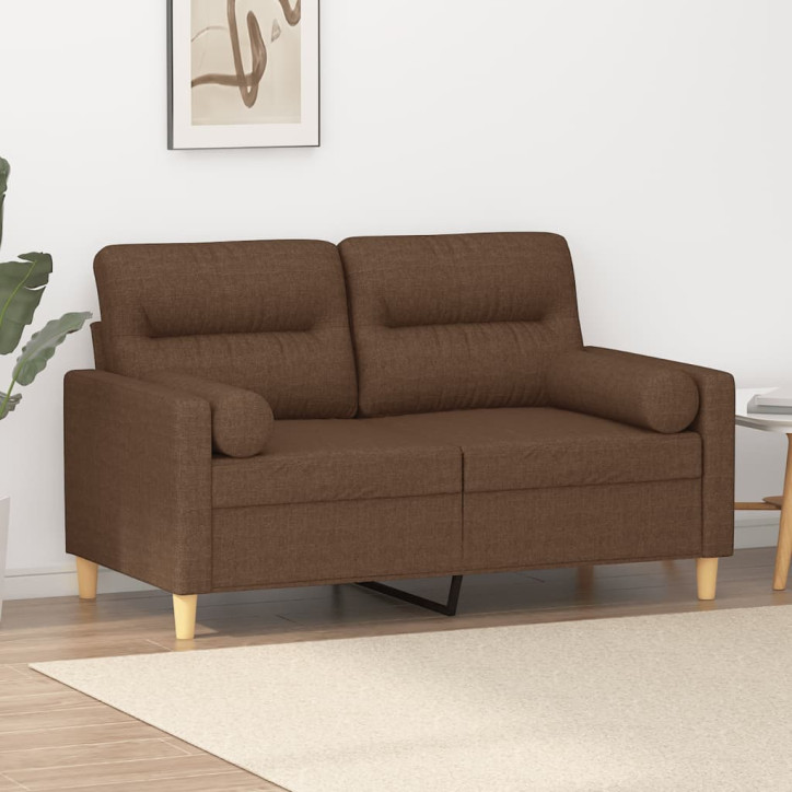 Dvivietė sofa su pagalvėlėmis, rudos spalvos, 120cm, audinys