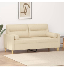 Dvivietė sofa su pagalvėlėmis, kreminės spalvos, 140cm, audinys