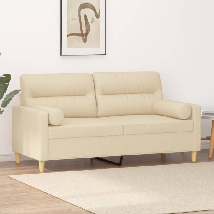 Dvivietė sofa su pagalvėlėmis, kreminės spalvos, 140cm, audinys