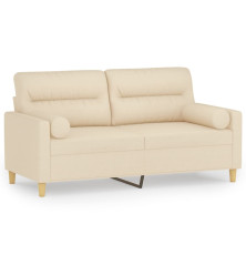 Dvivietė sofa su pagalvėlėmis, kreminės spalvos, 140cm, audinys