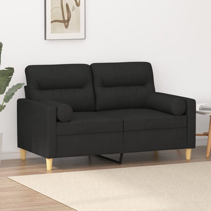 Dvivietė sofa su pagalvėlėmis, juodos spalvos, 120cm, audinys