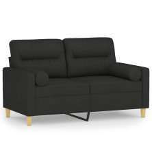 Dvivietė sofa su pagalvėlėmis, juodos spalvos, 120cm, audinys