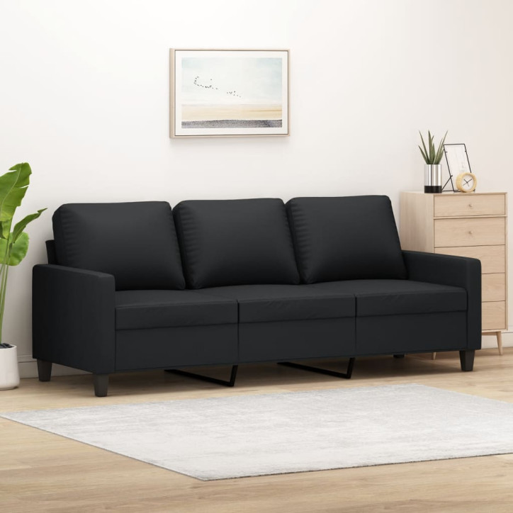 Trivietė sofa, juodos spalvos, 180cm, dirbtinė oda