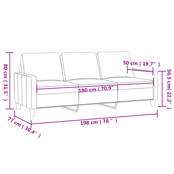 Trivietė sofa, juodos spalvos, 180cm, dirbtinė oda