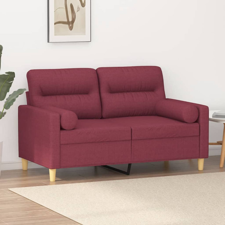 Dvivietė sofa su pagalvėlėmis, raudonojo vyno, 120cm, audinys