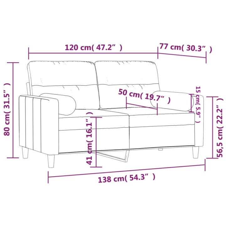 Dvivietė sofa su pagalvėlėmis, raudonojo vyno, 120cm, audinys