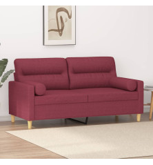 Dvivietė sofa su pagalvėlėmis, raudonojo vyno, 140cm, audinys