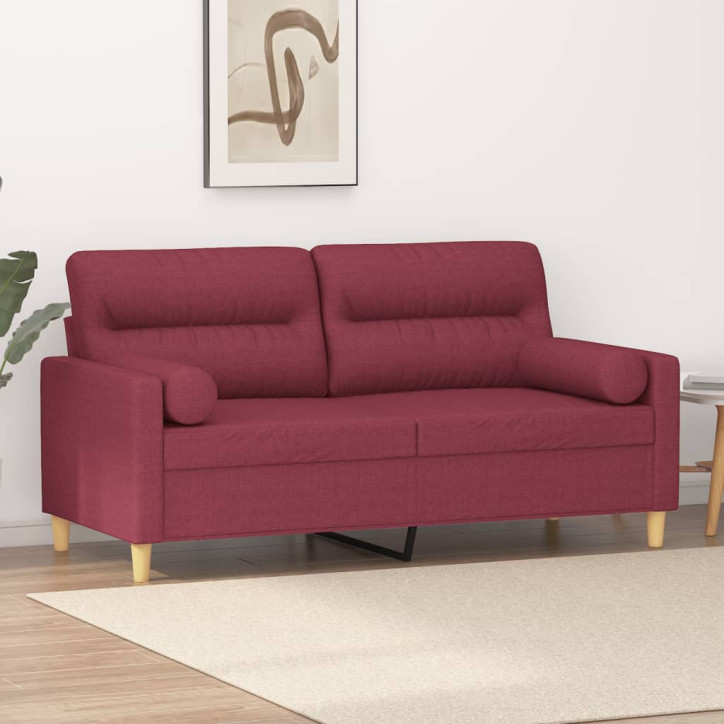 Dvivietė sofa su pagalvėlėmis, raudonojo vyno, 140cm, audinys