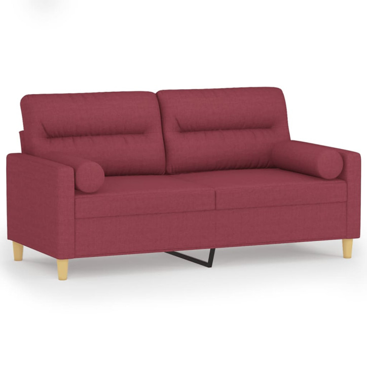 Dvivietė sofa su pagalvėlėmis, raudonojo vyno, 140cm, audinys