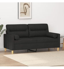 Dvivietė sofa su pagalvėlėmis, juodos spalvos, 140cm, audinys