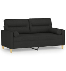 Dvivietė sofa su pagalvėlėmis, juodos spalvos, 140cm, audinys