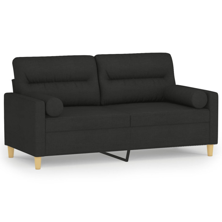 Dvivietė sofa su pagalvėlėmis, juodos spalvos, 140cm, audinys