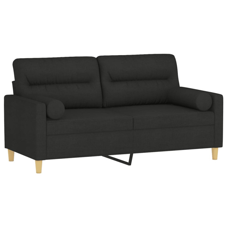 Dvivietė sofa su pagalvėlėmis, juodos spalvos, 140cm, audinys