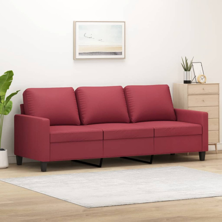 Trivietė sofa, raudonojo vyno spalvos, 180cm, dirbtinė oda