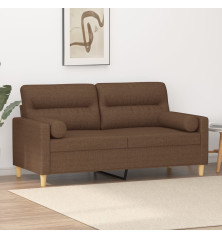 Dvivietė sofa su pagalvėlėmis, rudos spalvos, 140cm, audinys