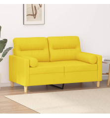 Dvivietė sofa su pagalvėlėmis, šviesiai geltona, 120cm, audinys