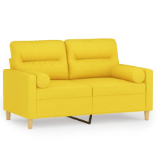 Dvivietė sofa su pagalvėlėmis, šviesiai geltona, 120cm, audinys