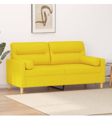 Dvivietė sofa su pagalvėlėmis, šviesiai geltona, 140cm, audinys