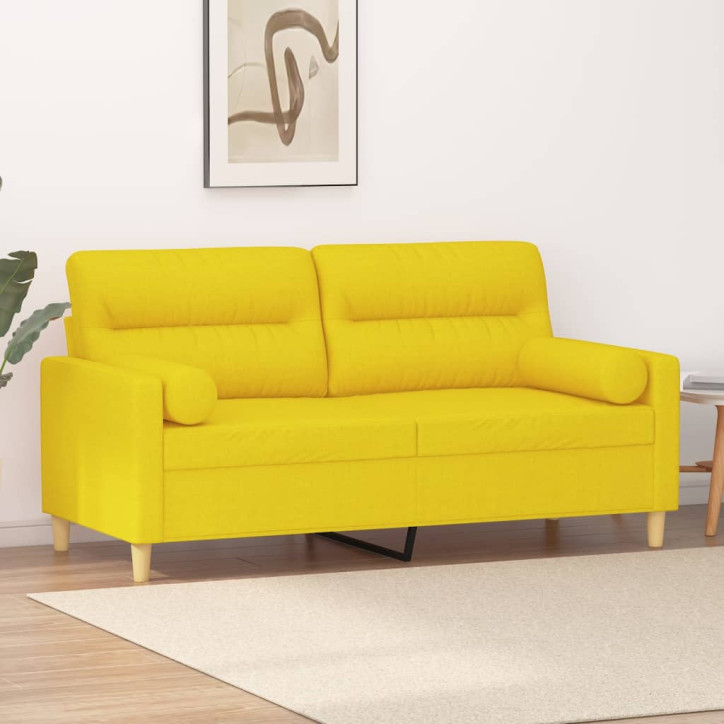 Dvivietė sofa su pagalvėlėmis, šviesiai geltona, 140cm, audinys