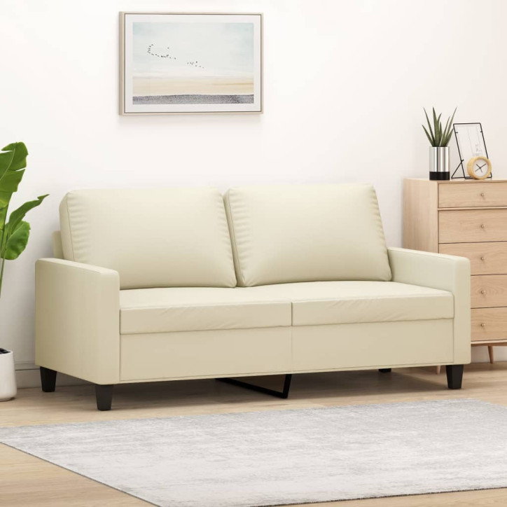 Dvivietė sofa, kreminės spalvos, 140cm, dirbtinė oda